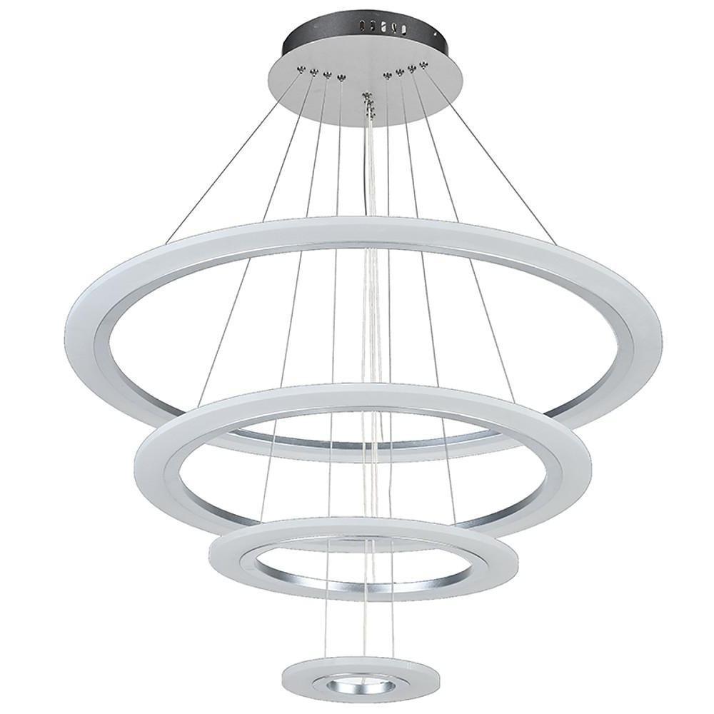Modern 4 Ring LED Chandelier Dimmable Adjustable Height Pendant Ceiling Light