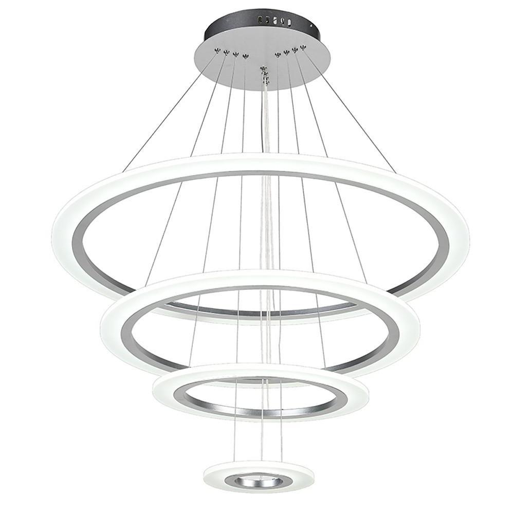 Modern 4 Ring LED Chandelier Dimmable Adjustable Height Pendant Ceiling Light