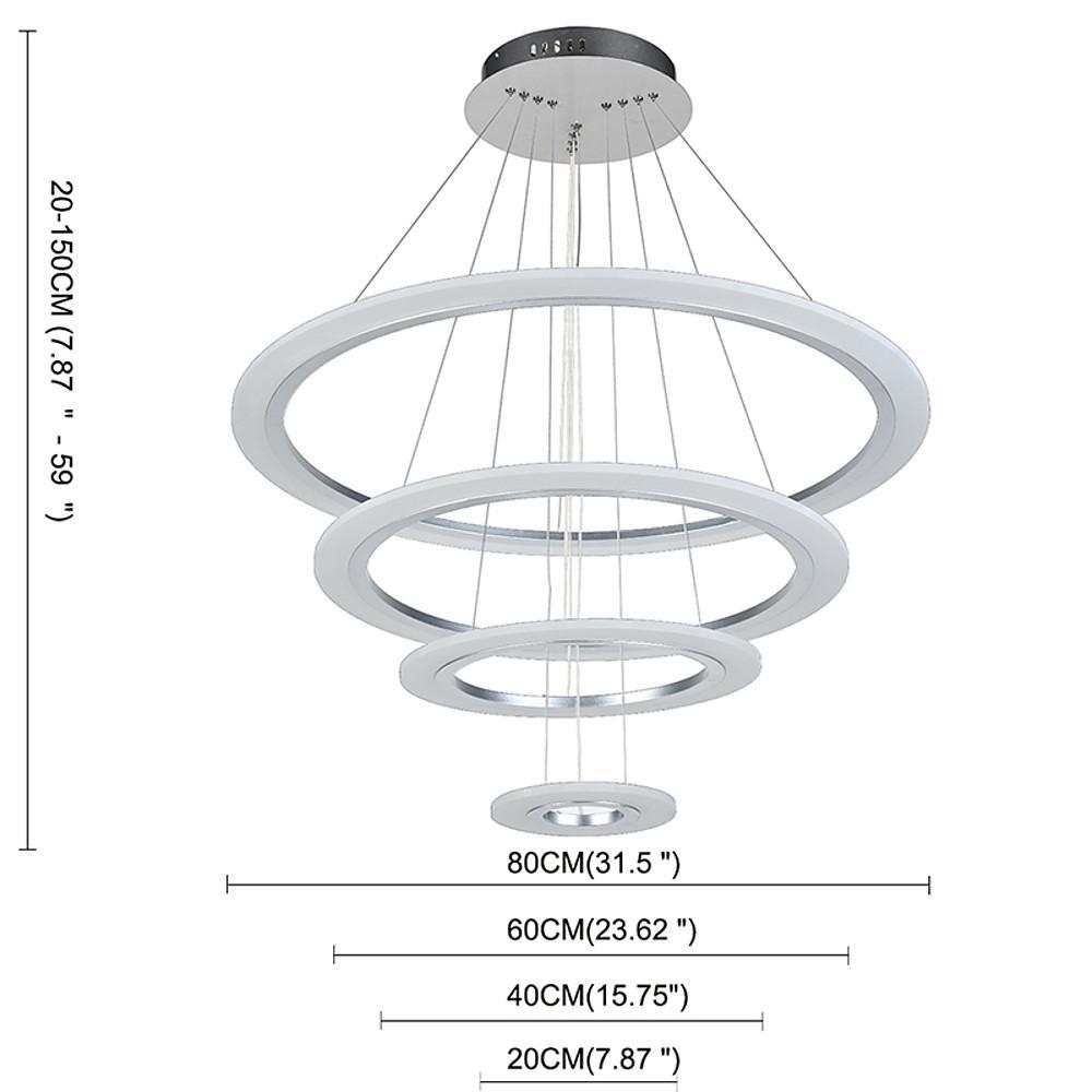Modern 4 Ring LED Chandelier Dimmable Adjustable Height Pendant Ceiling Light