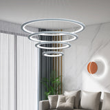 Modern 4 Ring LED Chandelier Dimmable Mid Century Circle Pendant Lighting with Remote