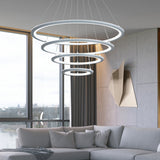 Modern 4 Ring LED Chandelier Dimmable Mid Century Circle Pendant Lighting with Remote