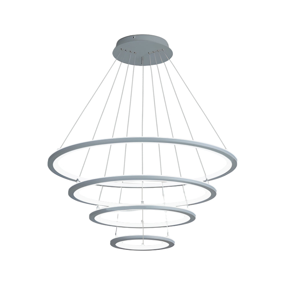 Modern 4 Ring LED Chandelier Dimmable Mid Century Circle Pendant Lighting with Remote