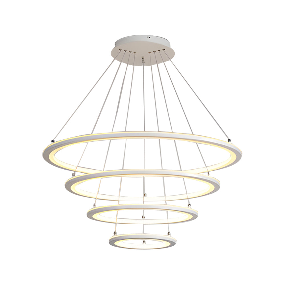 Modern 4 Ring LED Chandelier Dimmable Mid Century Circle Pendant Lighting with Remote
