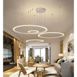 Modern 4 Ring LED Geometric Pendant Light Acrylic and Metal Multi Circle Chandelier