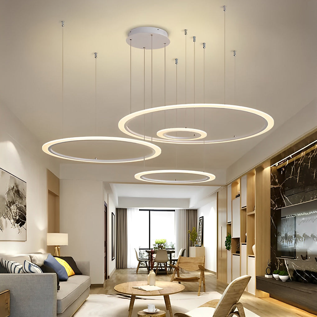 Modern 4 Ring LED Pendant Light Dimmable Geometric Artistic Chandelier for Dining Living Room