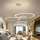 Modern 4 Ring LED Pendant Light Dimmable Geometric Artistic Chandelier for Dining Living Room
