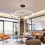 Modern 4 Ring LED Pendant Light Dimmable Geometric Artistic Chandelier for Dining Living Room