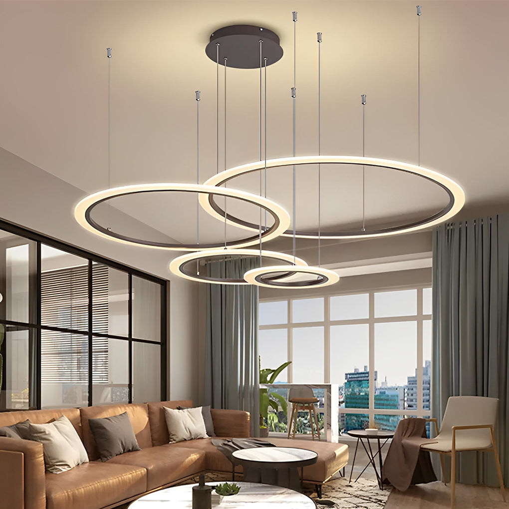 Modern 4 Ring LED Pendant Light Dimmable Geometric Artistic Chandelier for Dining Living Room