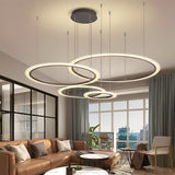 Modern 4 Ring LED Pendant Light Dimmable Geometric Artistic Chandelier for Dining Living Room