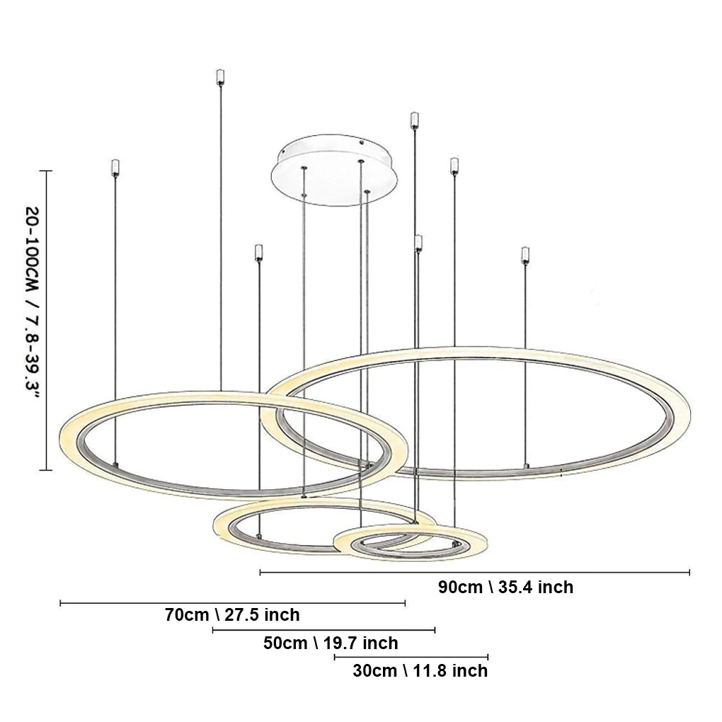 Modern 4 Ring LED Pendant Light Dimmable Geometric Artistic Chandelier for Dining Living Room