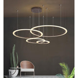 Modern 4 Ring LED Pendant Light Geometric Hanging Chandelier for Living Room and Dining Areas