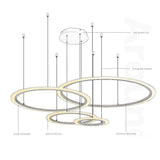 Modern 4 Ring LED Pendant Light Geometric Hanging Chandelier for Living Room and Dining Areas