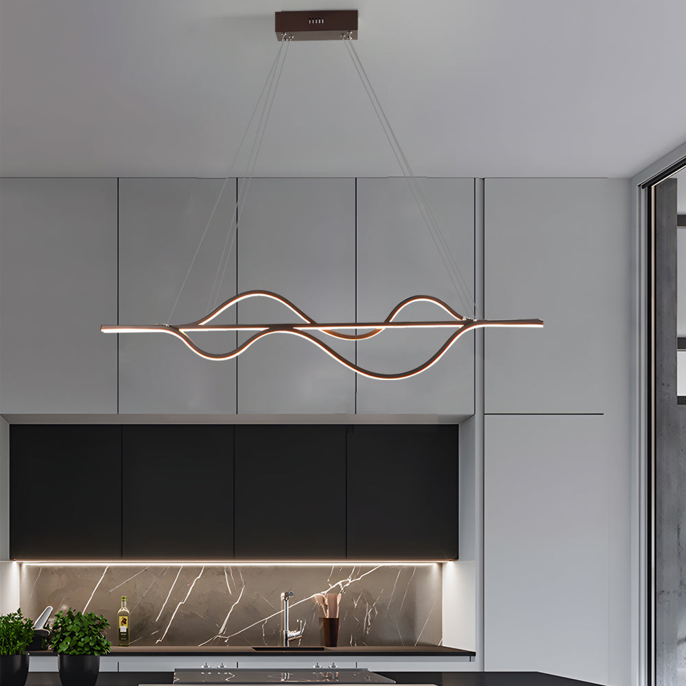 Modern 40 Inch Wave LED Pendant Light Dimmable Chandelier for Kitchen Island and Dining Room