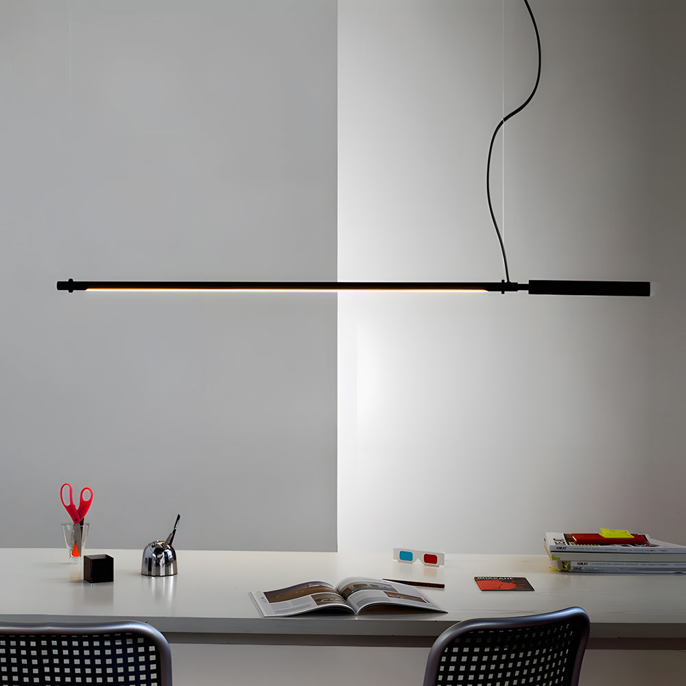 Modern 47 Inch Black Linear LED Pendant Light with Acrylic Tube Shade for Kitchen and Bar