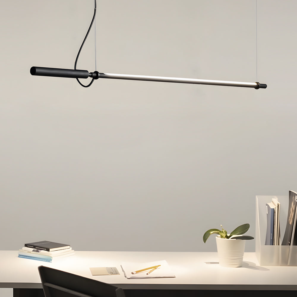 Modern 47 Inch Black Linear LED Pendant Light with Acrylic Tube Shade for Kitchen and Bar