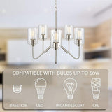 Modern 5 Light Electroplated Glass Candelabra Chandelier Elegant Pendant Lighting for Dining Room