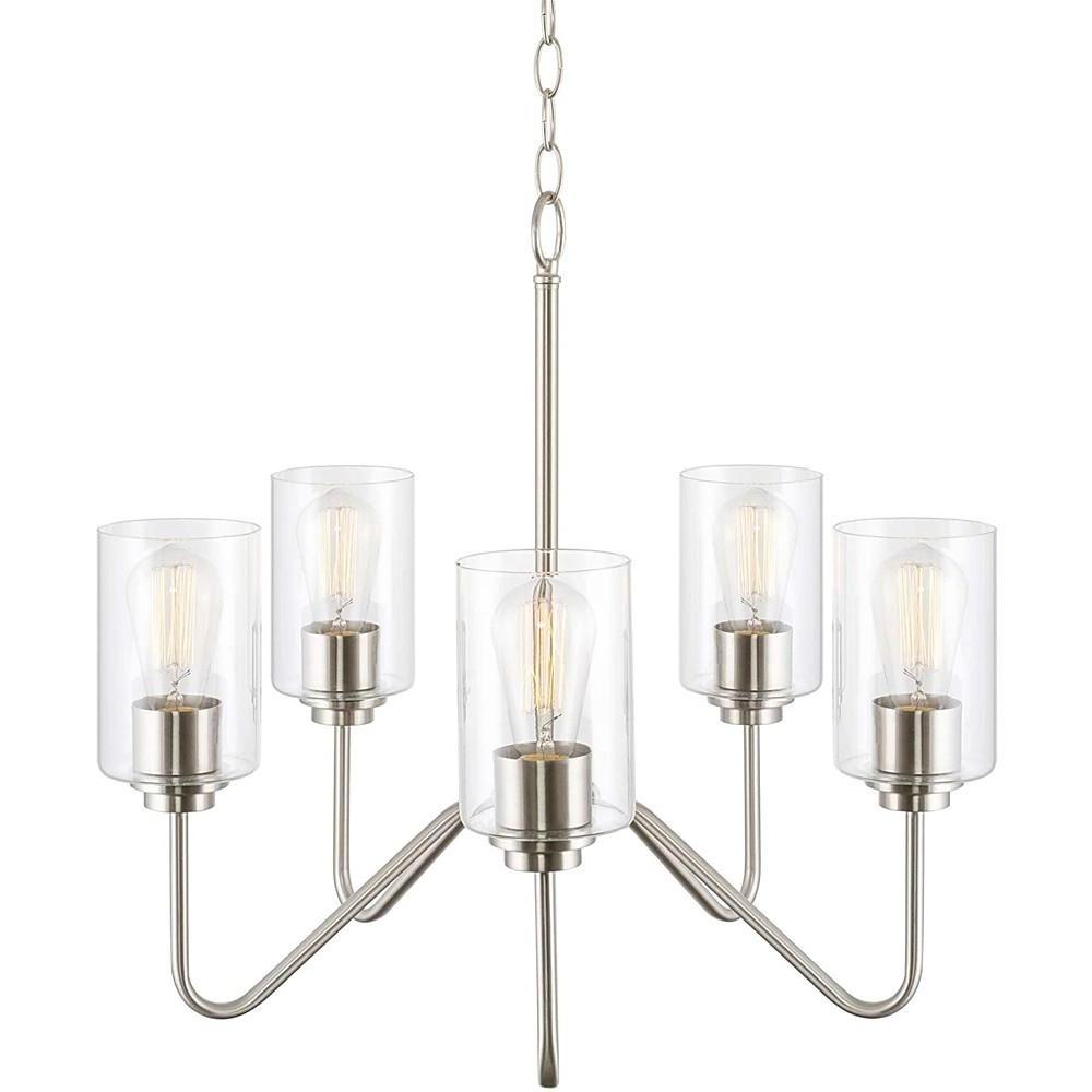 Modern 5 Light Electroplated Glass Candelabra Chandelier Elegant Pendant Lighting for Dining Room