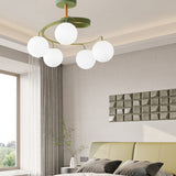 Modern 5 Light Glass Globe Spiral Metal Semi Flush Mount Ceiling Lamp for Home
