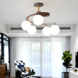 Modern 5 Light Glass Globe Spiral Metal Semi Flush Mount Ceiling Lamp for Home