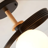 Modern 5 Light Glass Globe Spiral Metal Semi Flush Mount Ceiling Lamp for Home