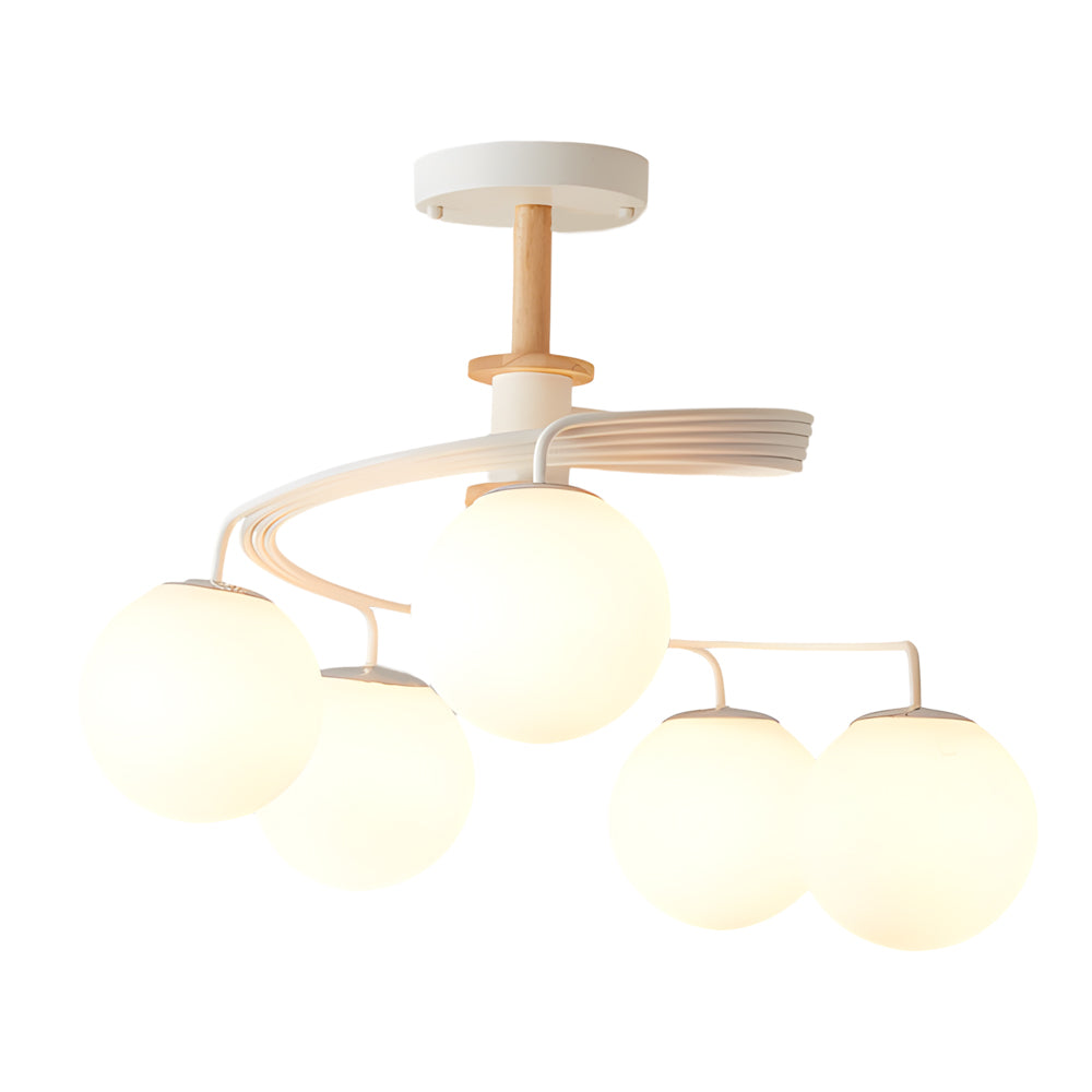 Modern 5 Light Glass Globe Spiral Metal Semi Flush Mount Ceiling Lamp for Home