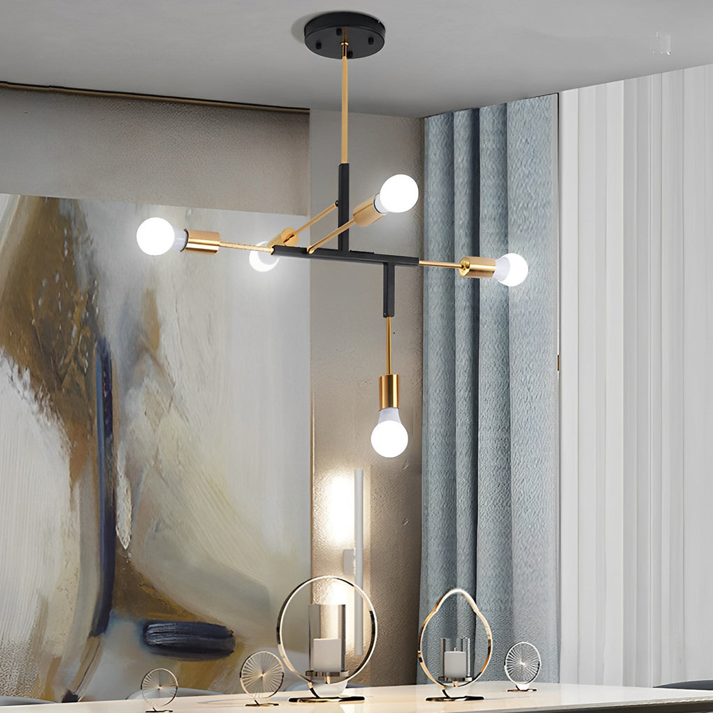 Modern 5 Light LED Branch Chandelier Electroplated Iron Ceiling Lamp for Living Room and Dining Room