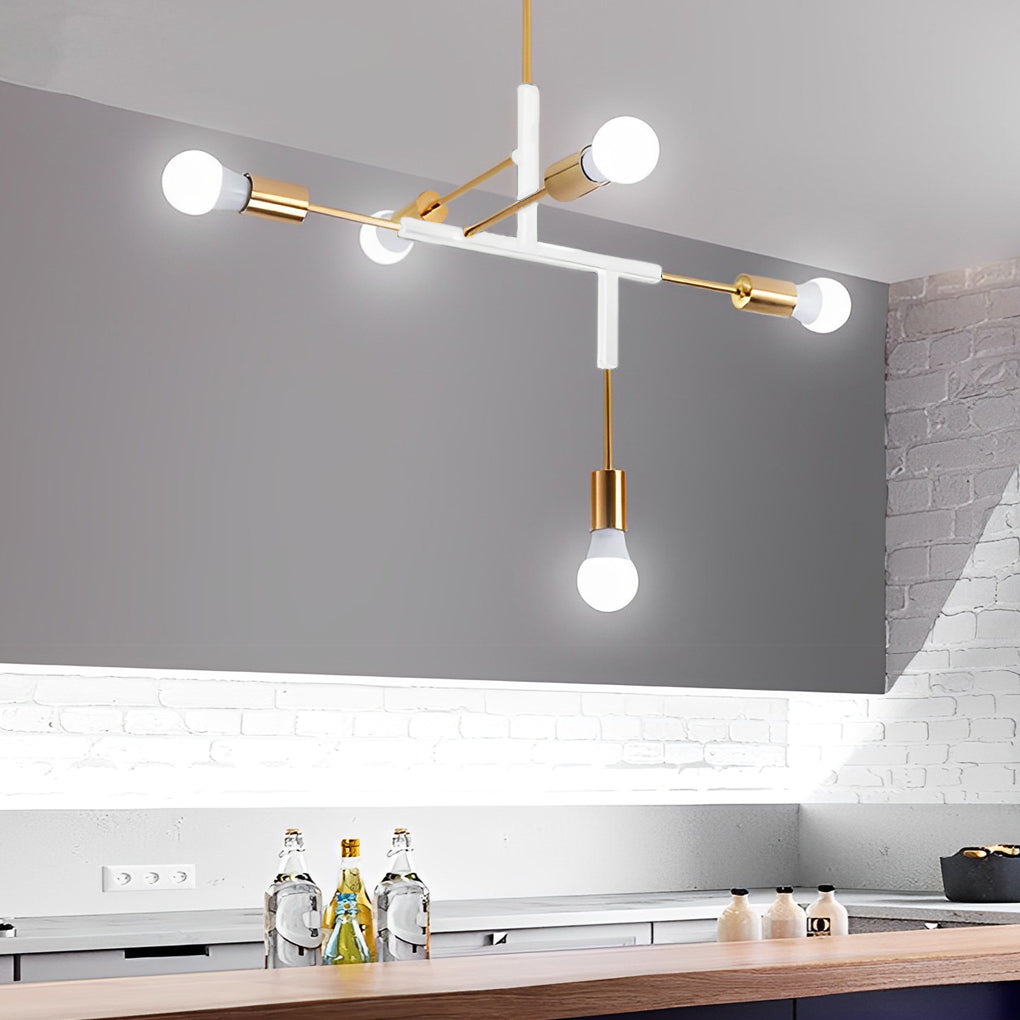 Modern 5 Light LED Branch Chandelier Electroplated Iron Ceiling Lamp for Living Room and Dining Room