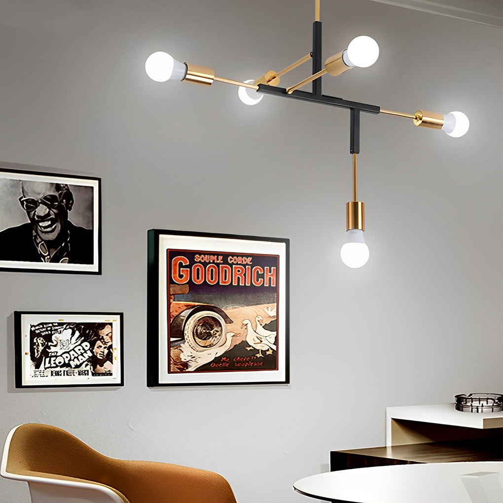Modern 5 Light LED Branch Chandelier Electroplated Iron Ceiling Lamp for Living Room and Dining Room