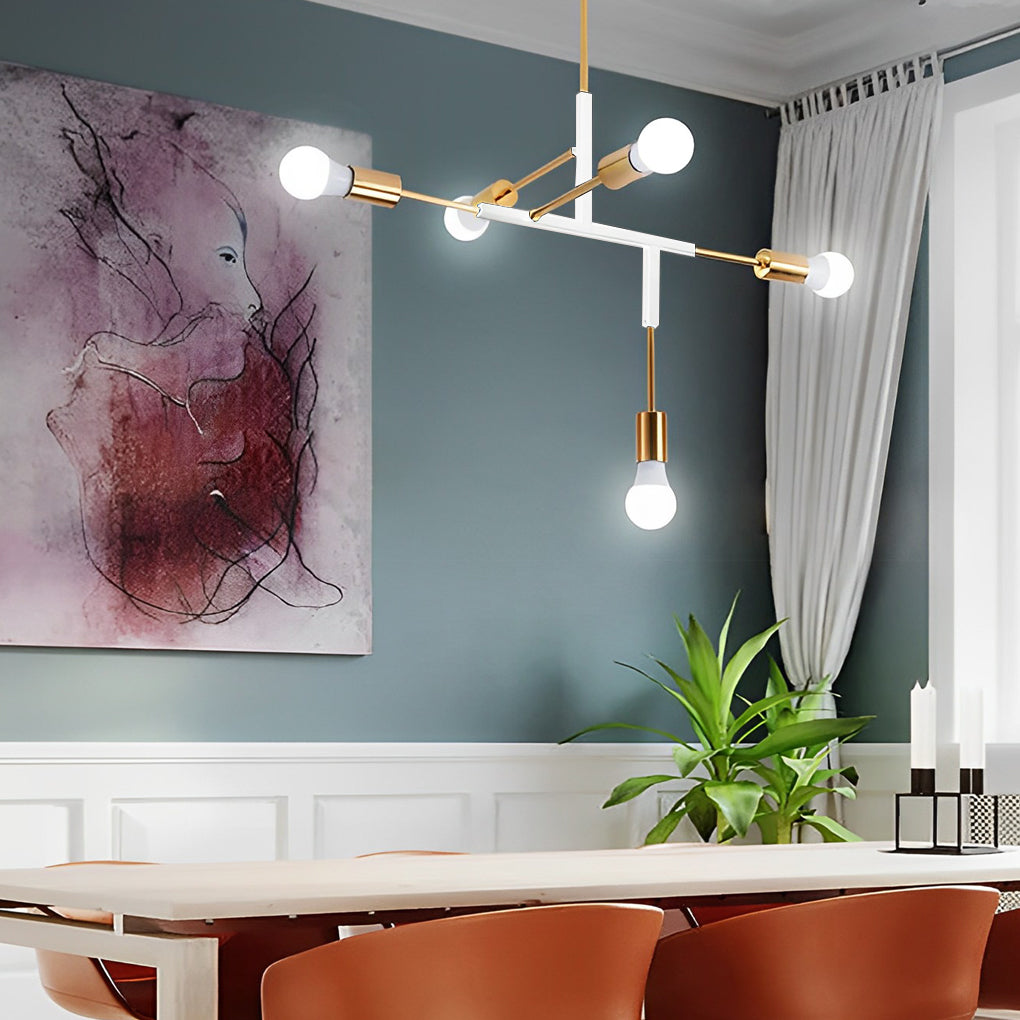 Modern 5 Light LED Branch Chandelier Electroplated Iron Ceiling Lamp for Living Room and Dining Room