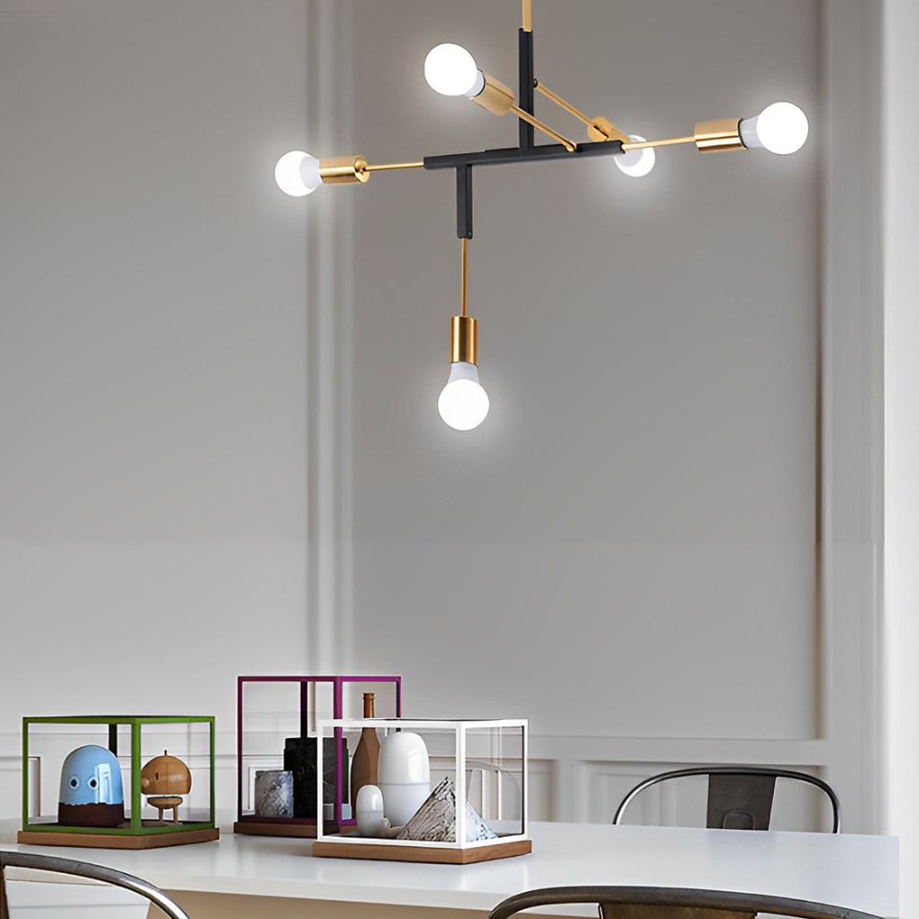 Modern 5 Light LED Branch Chandelier Electroplated Iron Ceiling Lamp for Living Room and Dining Room