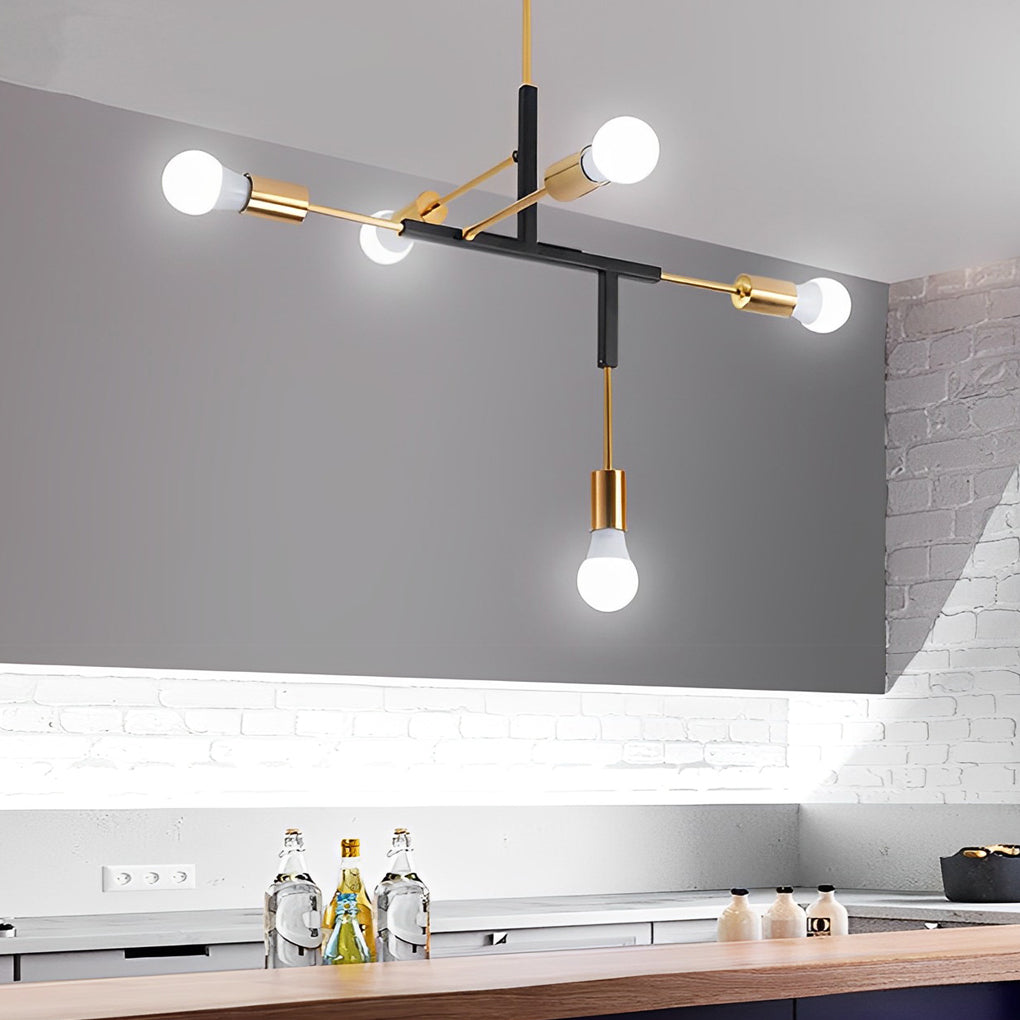 Modern 5 Light LED Branch Chandelier Electroplated Iron Ceiling Lamp for Living Room and Dining Room