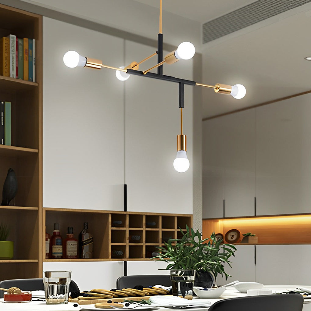 Modern 5 Light LED Branch Chandelier Electroplated Iron Ceiling Lamp for Living Room and Dining Room