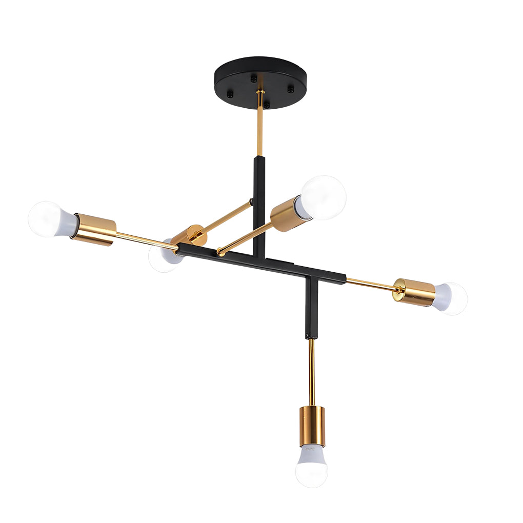 Modern 5 Light LED Branch Chandelier Electroplated Iron Ceiling Lamp for Living Room and Dining Room