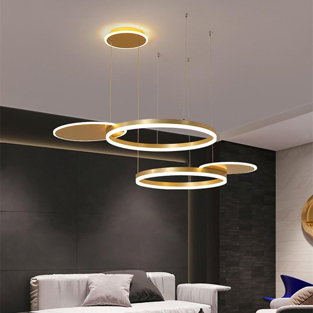 Modern 5 Ring LED Chandelier Gold Circular Nordic Pendant Ceiling Light for Dining Room