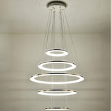 Modern 5 Tier LED Ring Chandelier Adjustable Contemporary Crystal Pendant Lighting for Home Decor