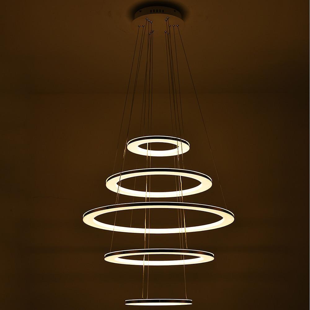 Modern 5 Tier LED Ring Chandelier Adjustable Contemporary Crystal Pendant Lighting for Home Decor