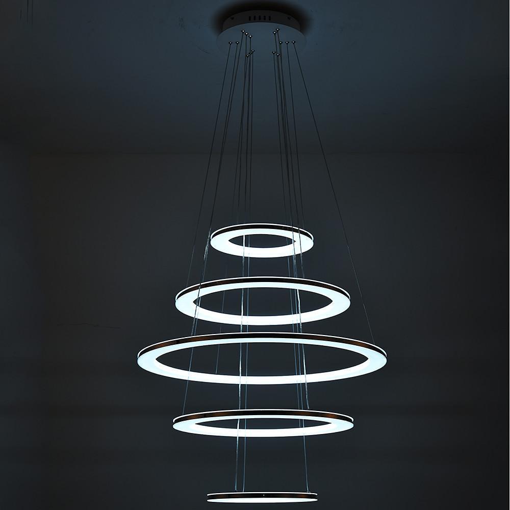 Modern 5 Tier LED Ring Chandelier Adjustable Contemporary Crystal Pendant Lighting for Home Decor