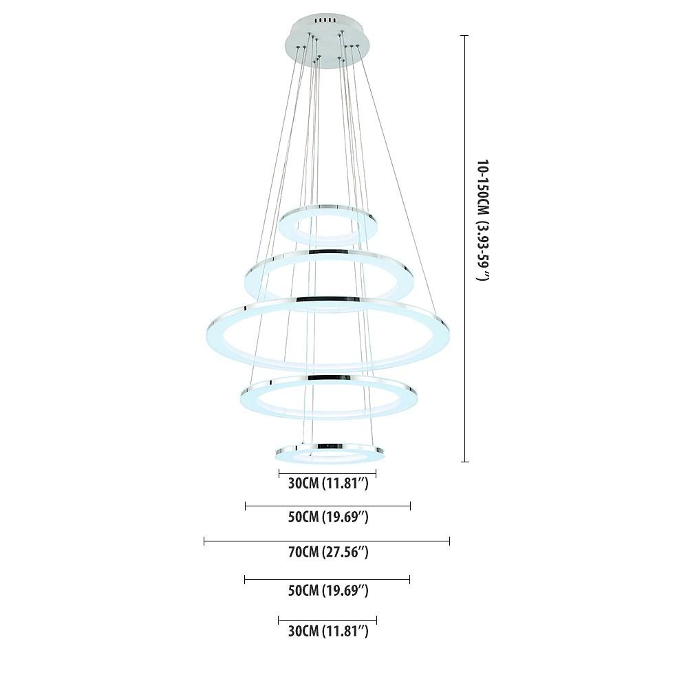 Modern 5 Tier LED Ring Chandelier Adjustable Contemporary Crystal Pendant Lighting for Home Decor