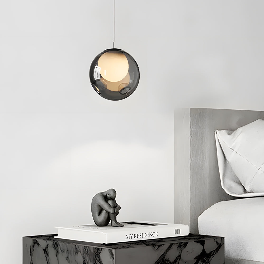Modern 6.3 Inch Smoke Gray Globe Glass Bubble Pendant Light with LED 3 Step Dimming and Adjustable Cord