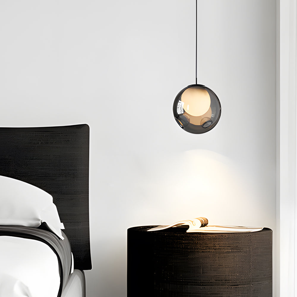 Modern 6.3 Inch Smoke Gray Globe Glass Bubble Pendant Light with LED 3 Step Dimming and Adjustable Cord
