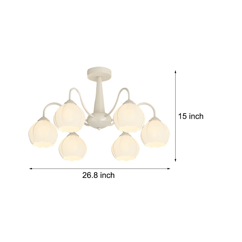 Modern 6 Light Bell Orchid Flower Glass Chandelier Three Step Dimming Ceiling Lamp