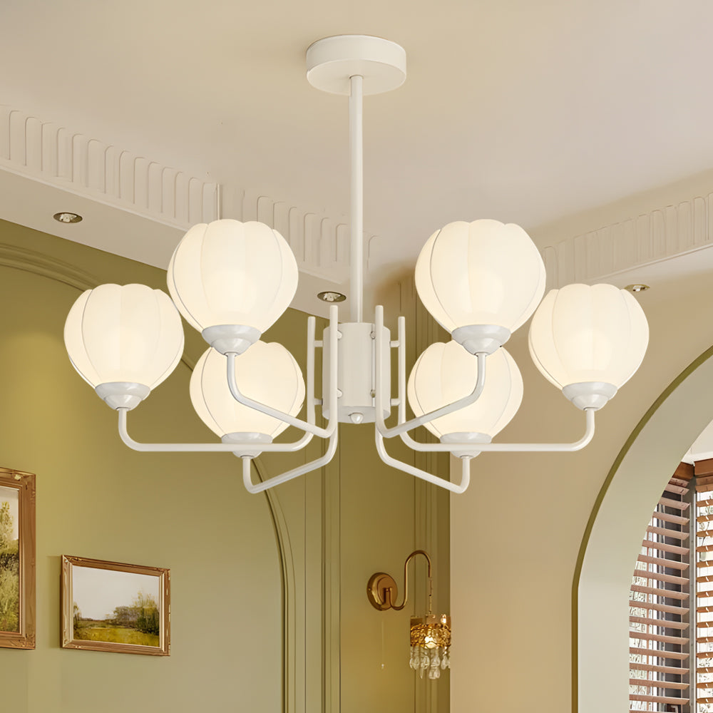 Modern 6 Light Bell Orchid Round Chandelier with Three Step Dimming Floral Glass Pendant Lamp