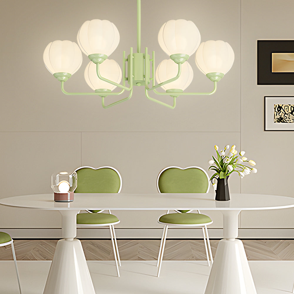 Modern 6 Light Bell Orchid Round Chandelier with Three Step Dimming Floral Glass Pendant Lamp