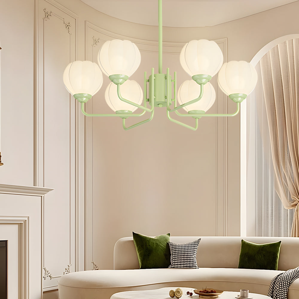 Modern 6 Light Bell Orchid Round Chandelier with Three Step Dimming Floral Glass Pendant Lamp