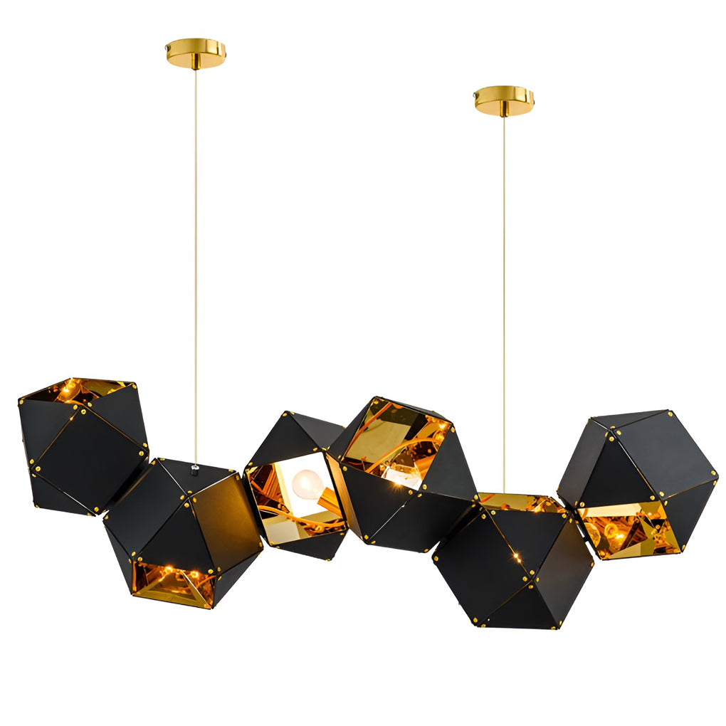 Modern 6 Light Black Geometric Polygonal Chandelier with Gold Interior for Dining Room