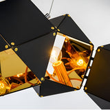 Modern 6 Light Black Geometric Polygonal Chandelier with Gold Interior for Dining Room
