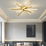 Modern 6 Light Copper Fireworks LED Semi Flush Mount Starburst Ceiling Light with 3 Step Dimming