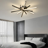Modern 6 Light Copper Fireworks LED Semi Flush Mount Starburst Ceiling Light with 3 Step Dimming