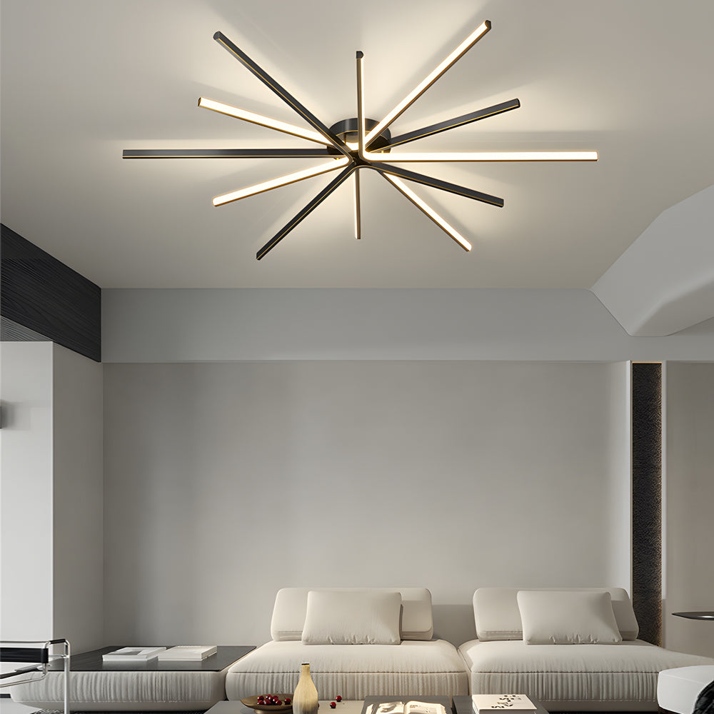 Modern 6 Light Copper Fireworks LED Semi Flush Mount Starburst Ceiling Light with 3 Step Dimming