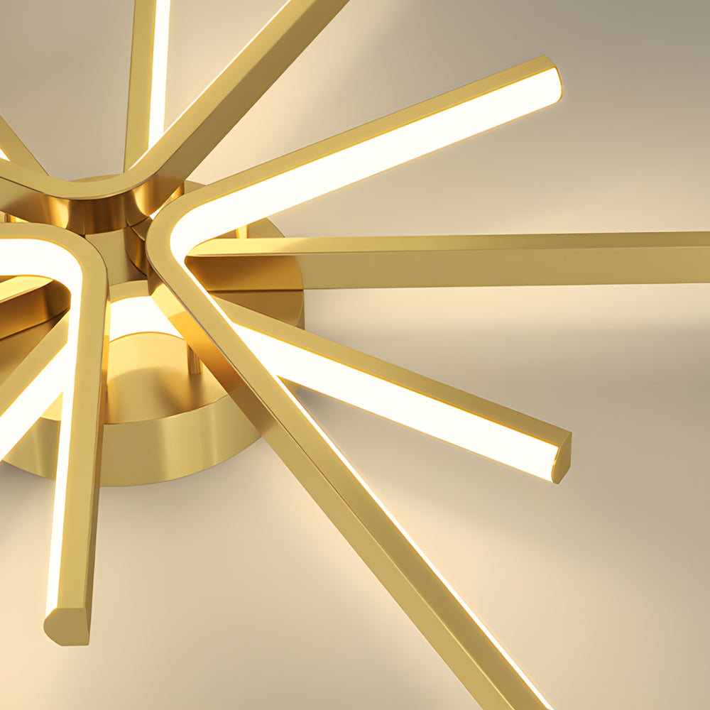 Modern 6 Light Copper Fireworks LED Semi Flush Mount Starburst Ceiling Light with 3 Step Dimming
